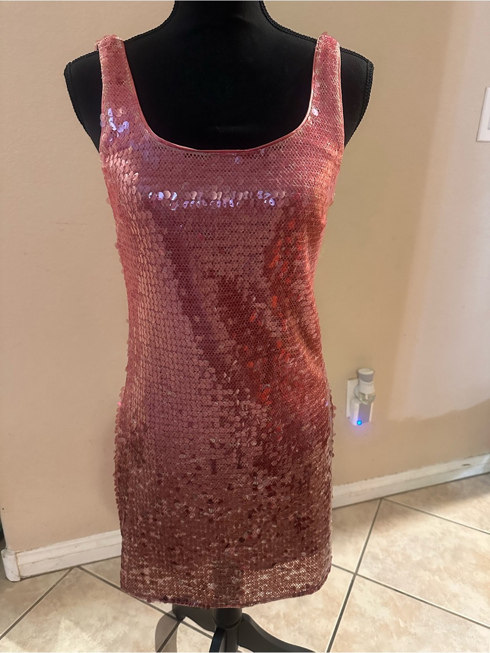 Rose Pink Sequin Mini Dress — Women's Sleeveless Party Dress - Picture 1 of 5